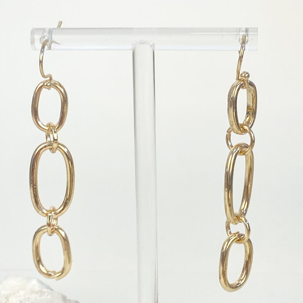 Gold Earrings Dangly Chain Link Earrings Gold Tone - Picture 3 of 9